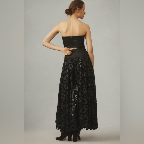 NWT Anthropologie Black Floral Faux Leather Hi Low Skirt sz 14 - Picture 2 of 8